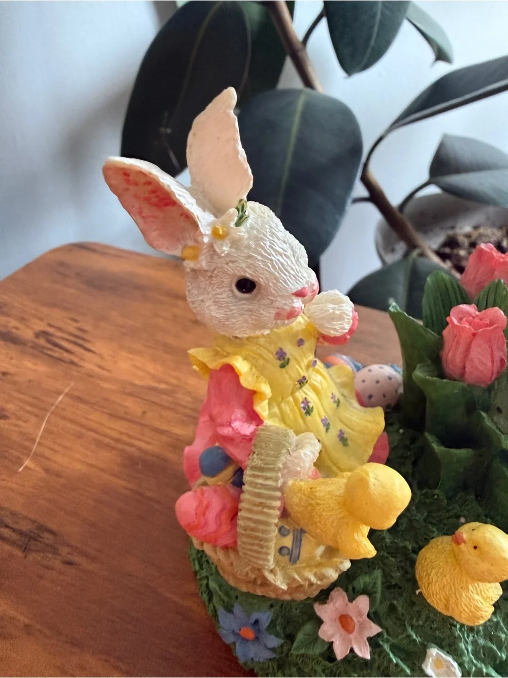 Vintage Pink Easter Floral Tree Accent with Bunny Base